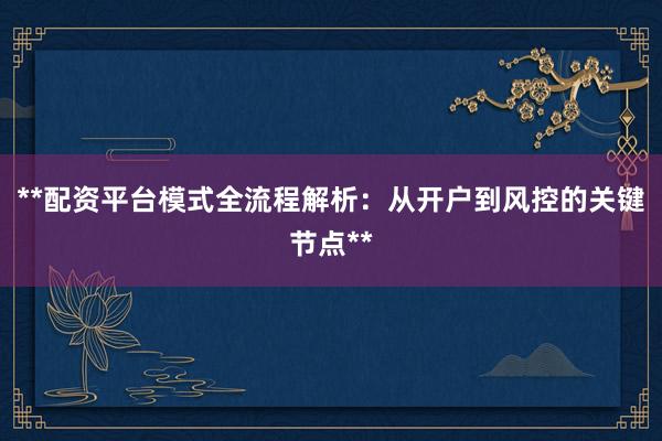 **配资平台模式全流程解析：从开户到风控的关键节点**